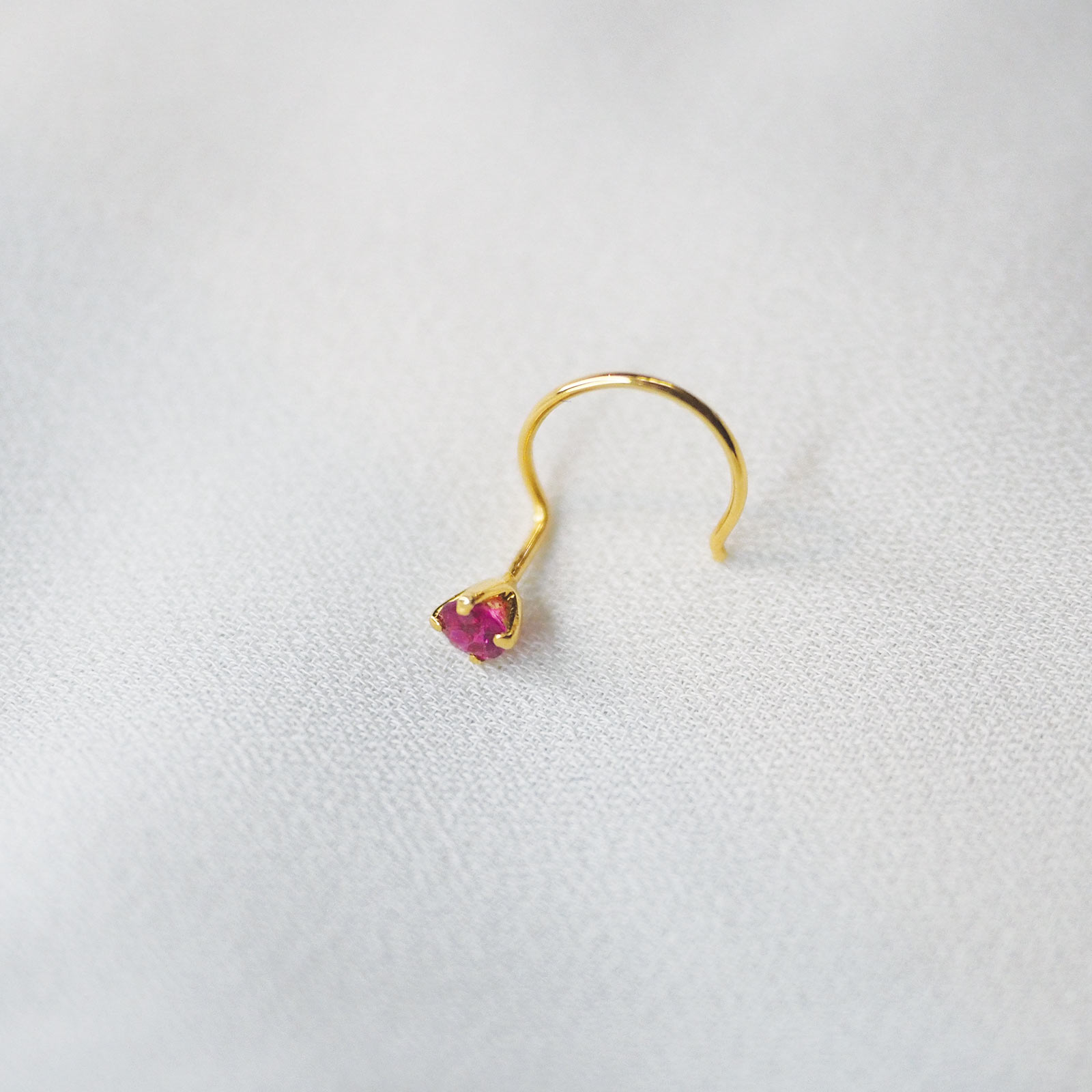 Tiny Ruby Nose Pin | 18KT Gold - Melt Jewellery