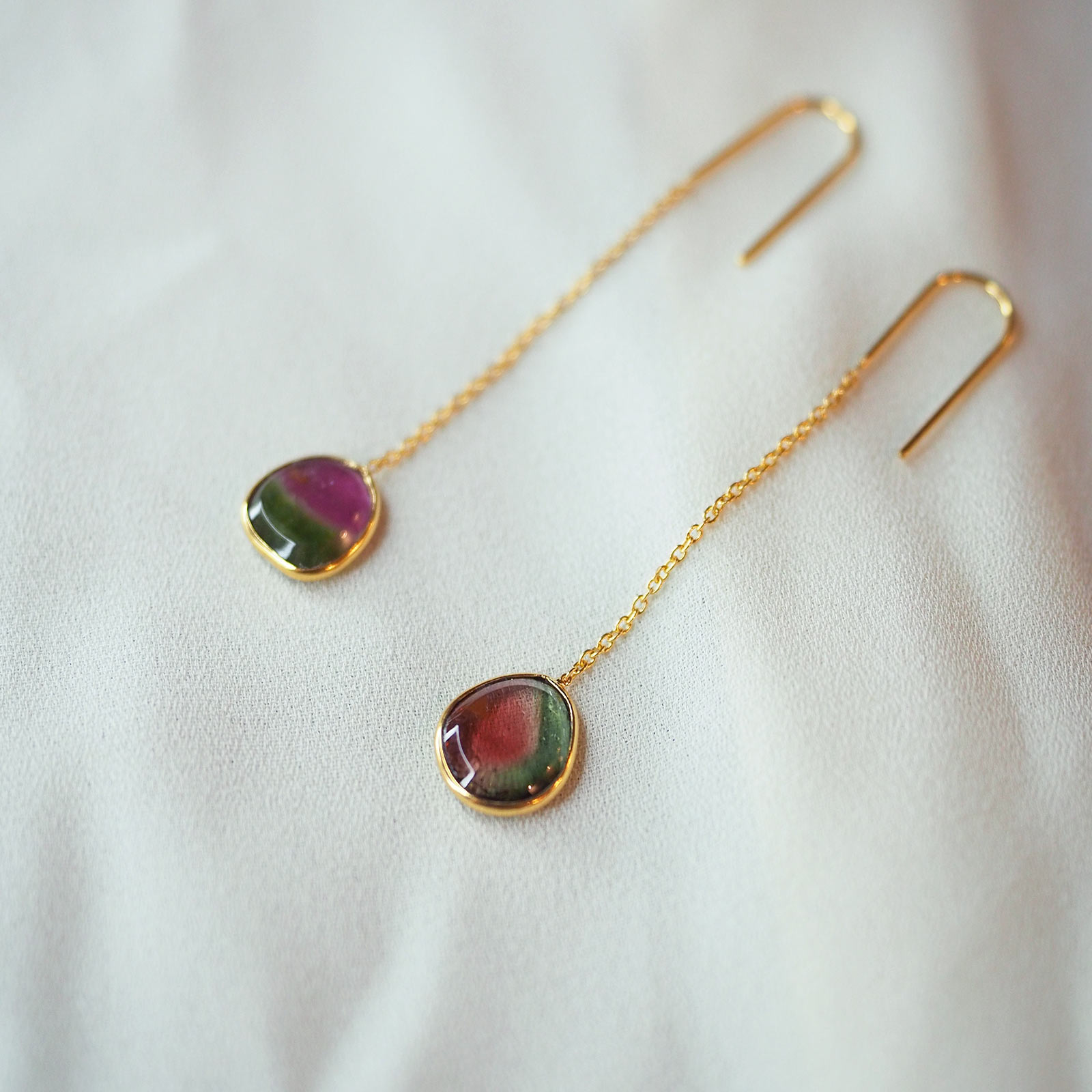 Watermelon tourmaline deals earrings gold