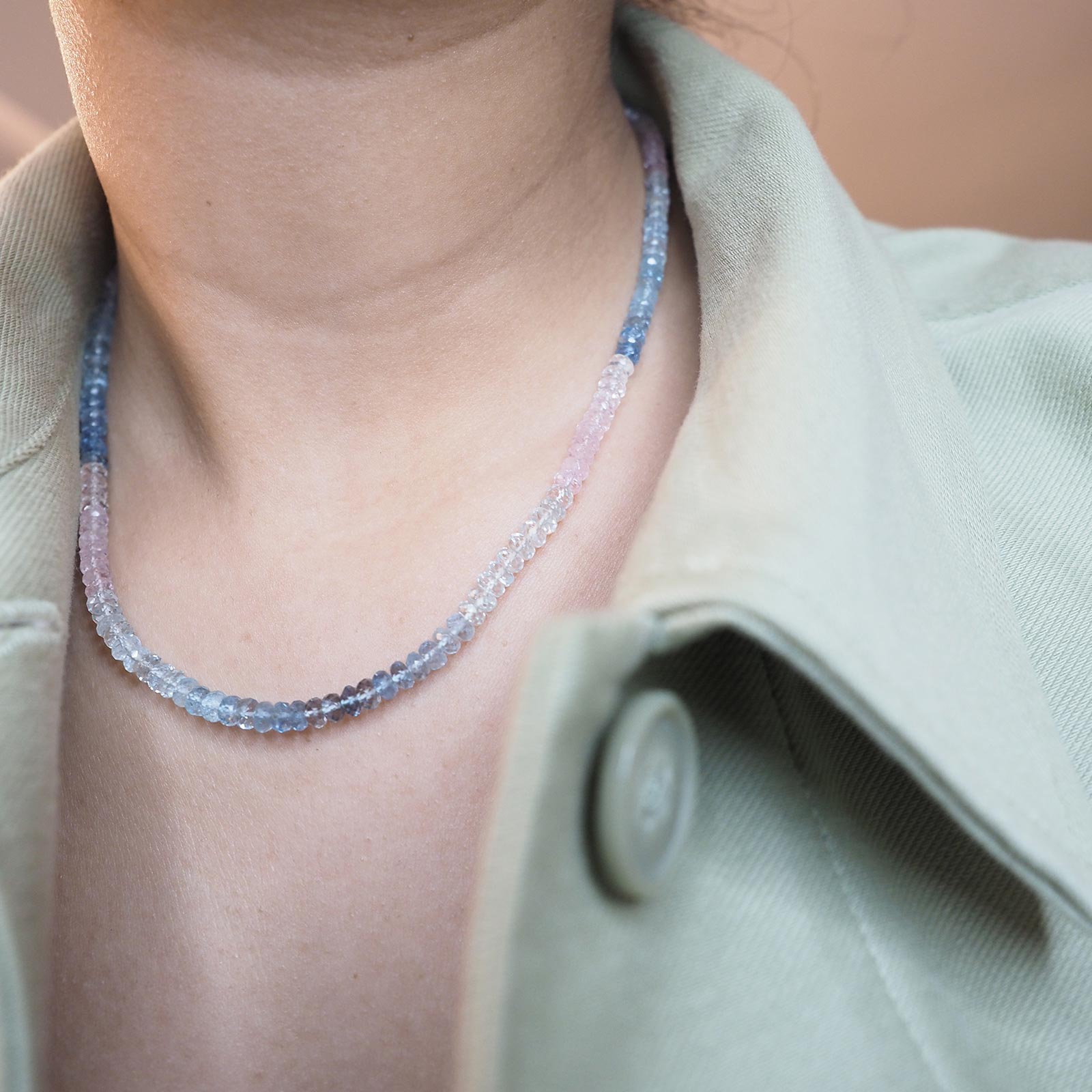 Tiny Beaded 14k Gold Necklace in Aquamarine | Lizzie Fortunato | Lizzie  Fortunato